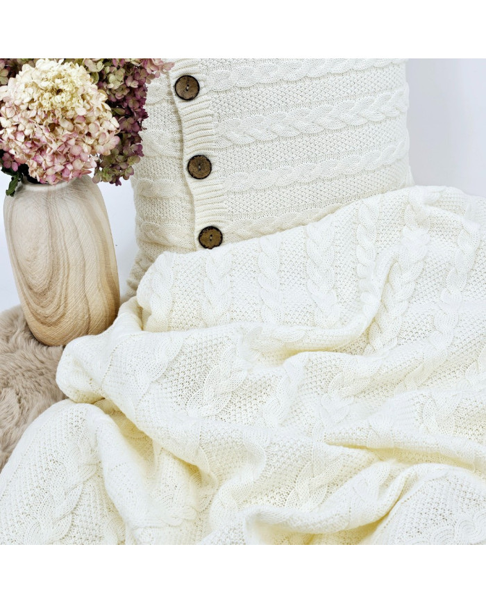 Knitted blanket and pillow set -SET VENEZIA ECRU