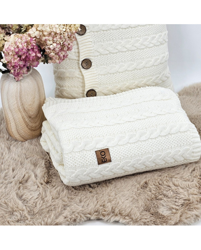 Knitted blanket and pillow set -SET VENEZIA ECRU
