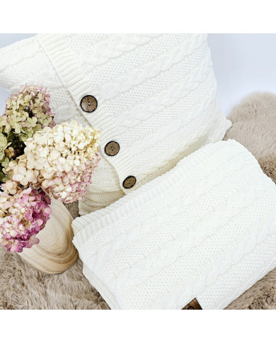 Knitted blanket and pillow set -SET VENEZIA ECRU