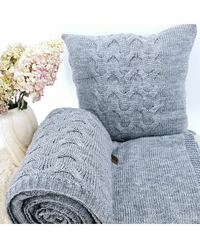 Knitted blanket and pillow set with wool - SET AREZZO POPIEL