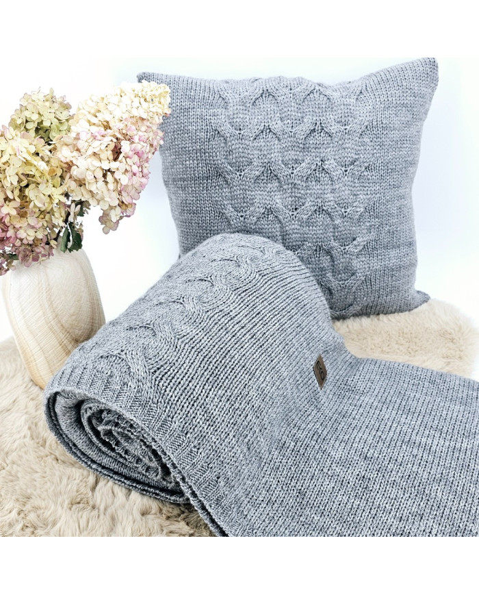 Knitted blanket and pillow set with wool - SET AREZZO POPIEL