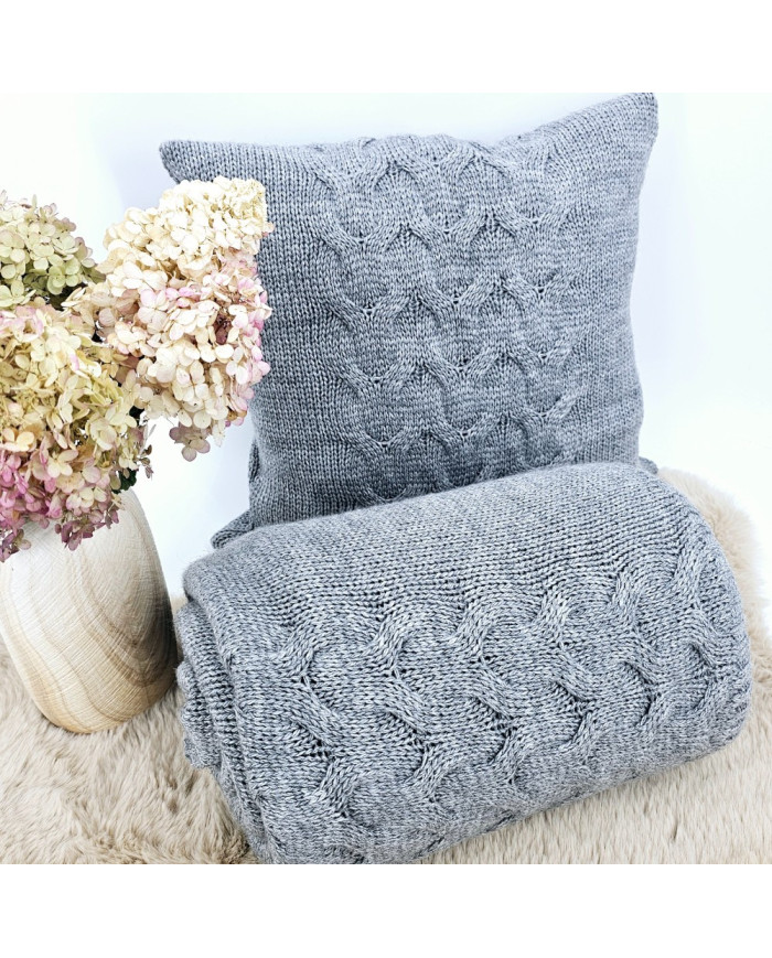 Knitted blanket and pillow set with wool - SET AREZZO POPIEL