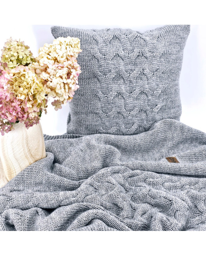 Knitted blanket and pillow set with wool - SET AREZZO POPIEL
