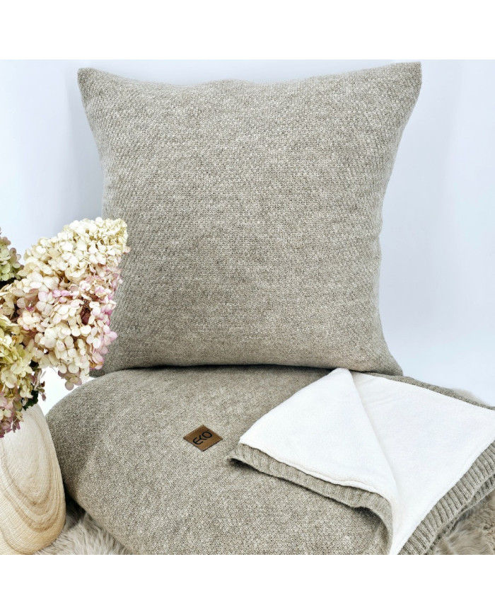 Knitted set Blanket with fur lining and Pillow - SET MILANO DUO TAUPE