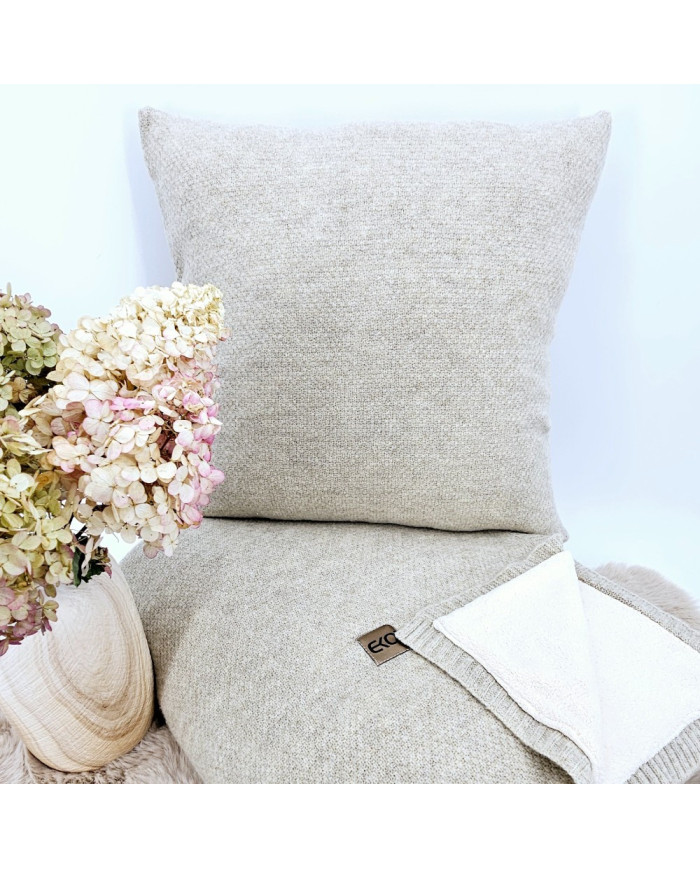 Knitted set Blanket with fur lining and Pillow - SET MILANO DUO LATTE