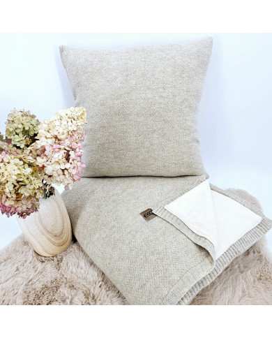 Knitted set Blanket with fur lining and Pillow - SET MILANO DUO LATTE