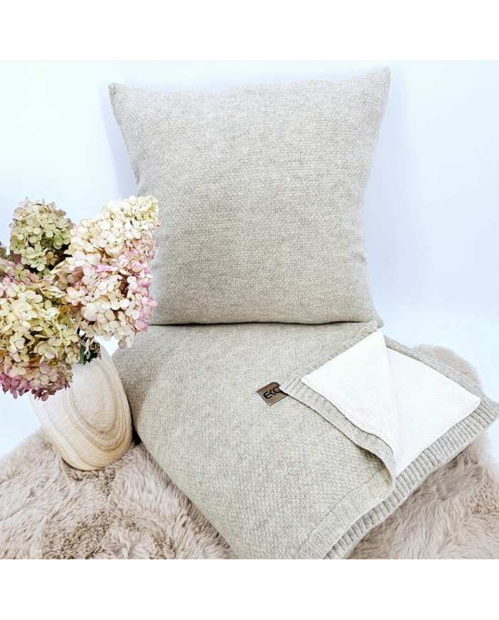Knitted set Blanket with fur lining and Pillow - SET MILANO DUO LATTE