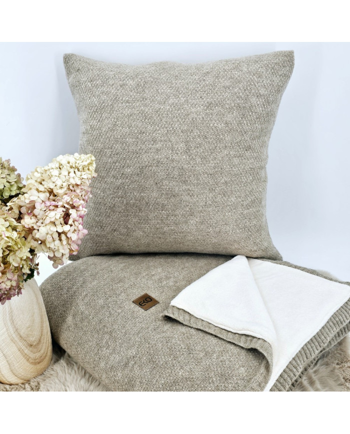 Knitted set Blanket with fur lining and Pillow - SET MILANO DUO TAUPE
