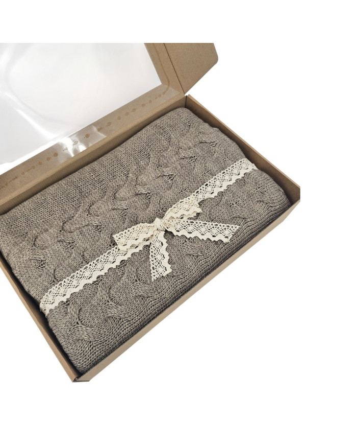 Koc dzianinowy z wełną 200x220 cm – AREZZO200 TAUPE