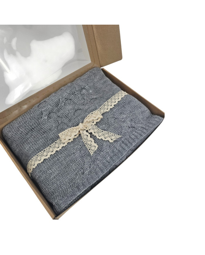 Knitted blanket with wool 200x220 cm - AREZZO200 POPIEL