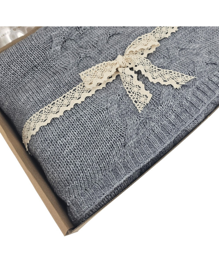 Koc dzianinowy z wełną 200x220 cm – AREZZO200 POPIEL