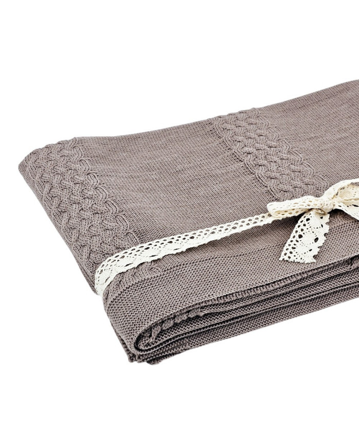 Koc dzianinowy z wełny MERINO 200x20 cm – FLORENCE200 TAUPE