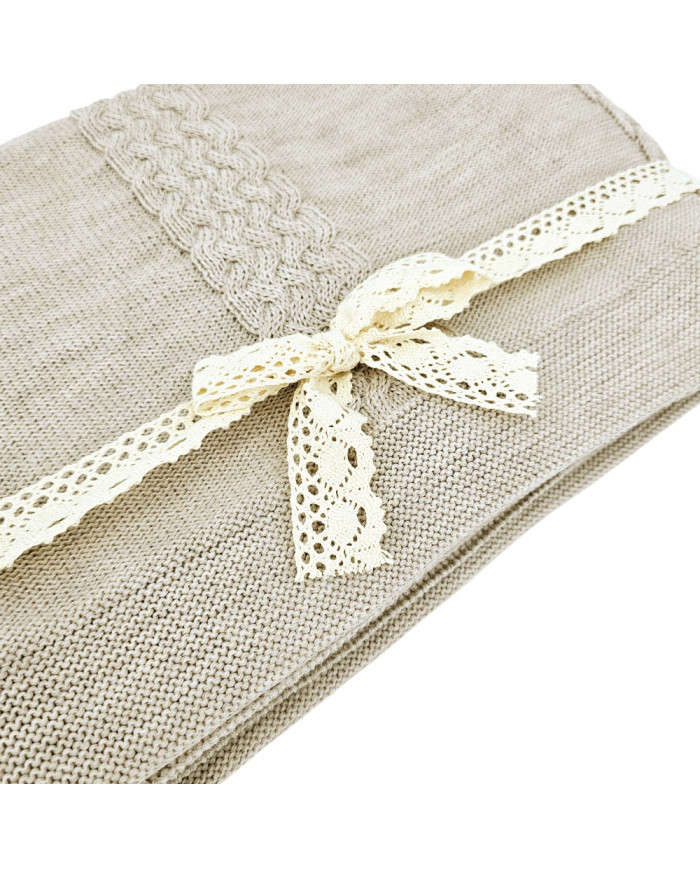 Koc dzianinowy z wełny MERINO 200x220 cm – FLORENCE200 SAND