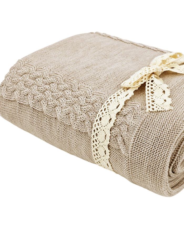 Merino wool blanket and cushion set FLORENCE SAND