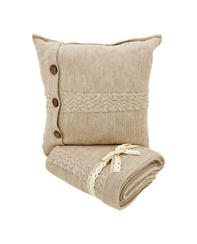Komplet koc i poduszka z wełny Merino- SET FLORENCE SAND