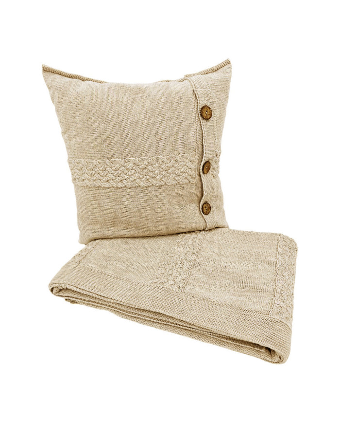Merino wool blanket and cushion set FLORENCE SAND