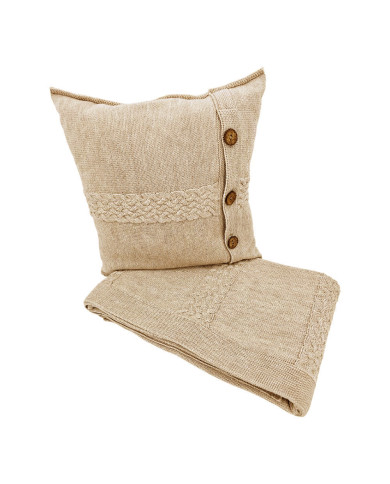 Komplet koc i poduszka z wełny Merino- SET FLORENCE SAND
