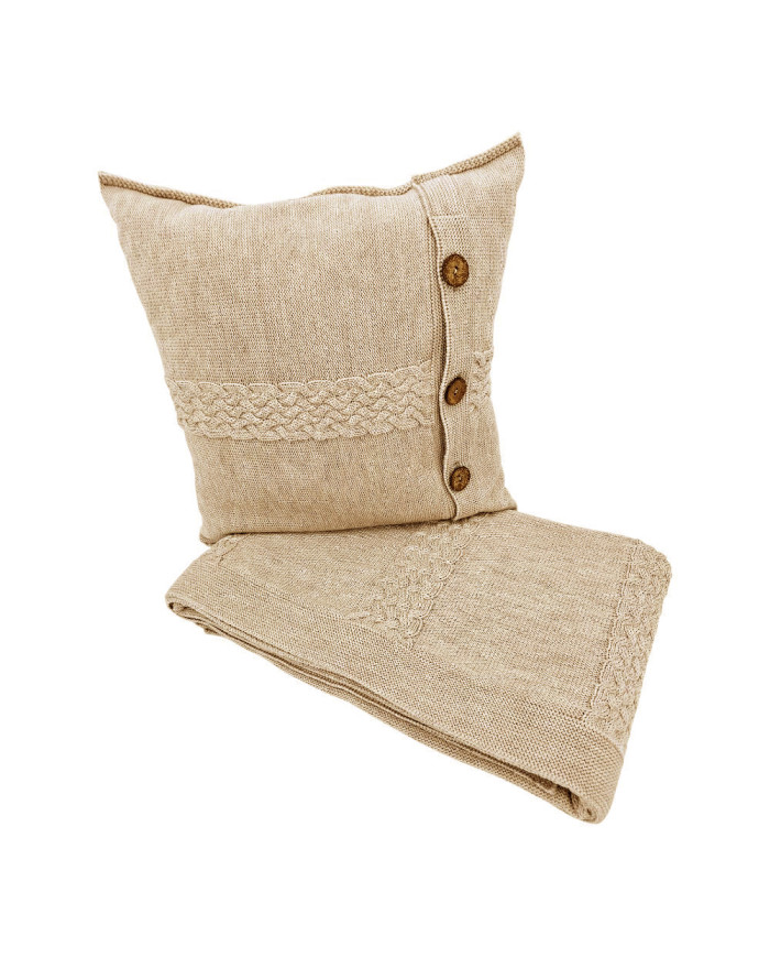 Komplet koc i poduszka z wełny Merino- SET FLORENCE SAND