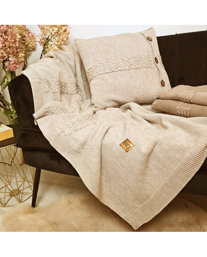 Komplet koc i poduszka z wełny Merino- SET FLORENCE SAND