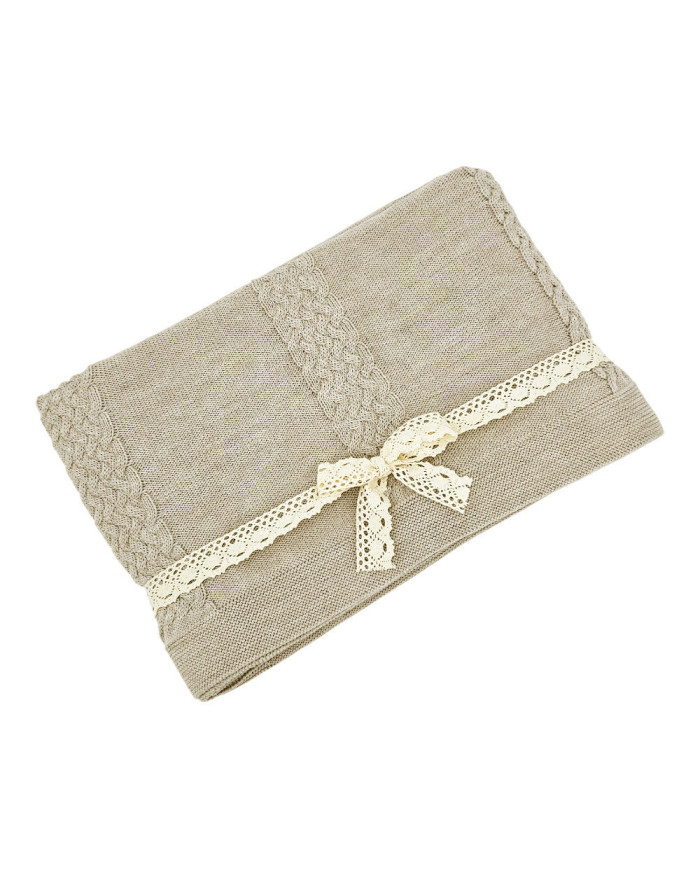 MERINO wool knitted blanket 150x200 cm - FLORENCE SAND