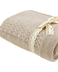 Koc dzianinowy z wełny MERINO 150x200 cm – FLORENCE SAND