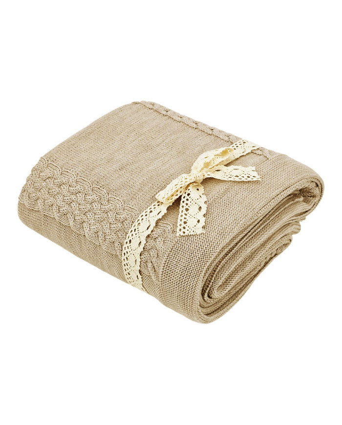 MERINO wool knitted blanket 150x200 cm - FLORENCE SAND