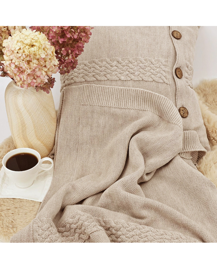 MERINO wool knitted blanket 150x200 cm - FLORENCE SAND